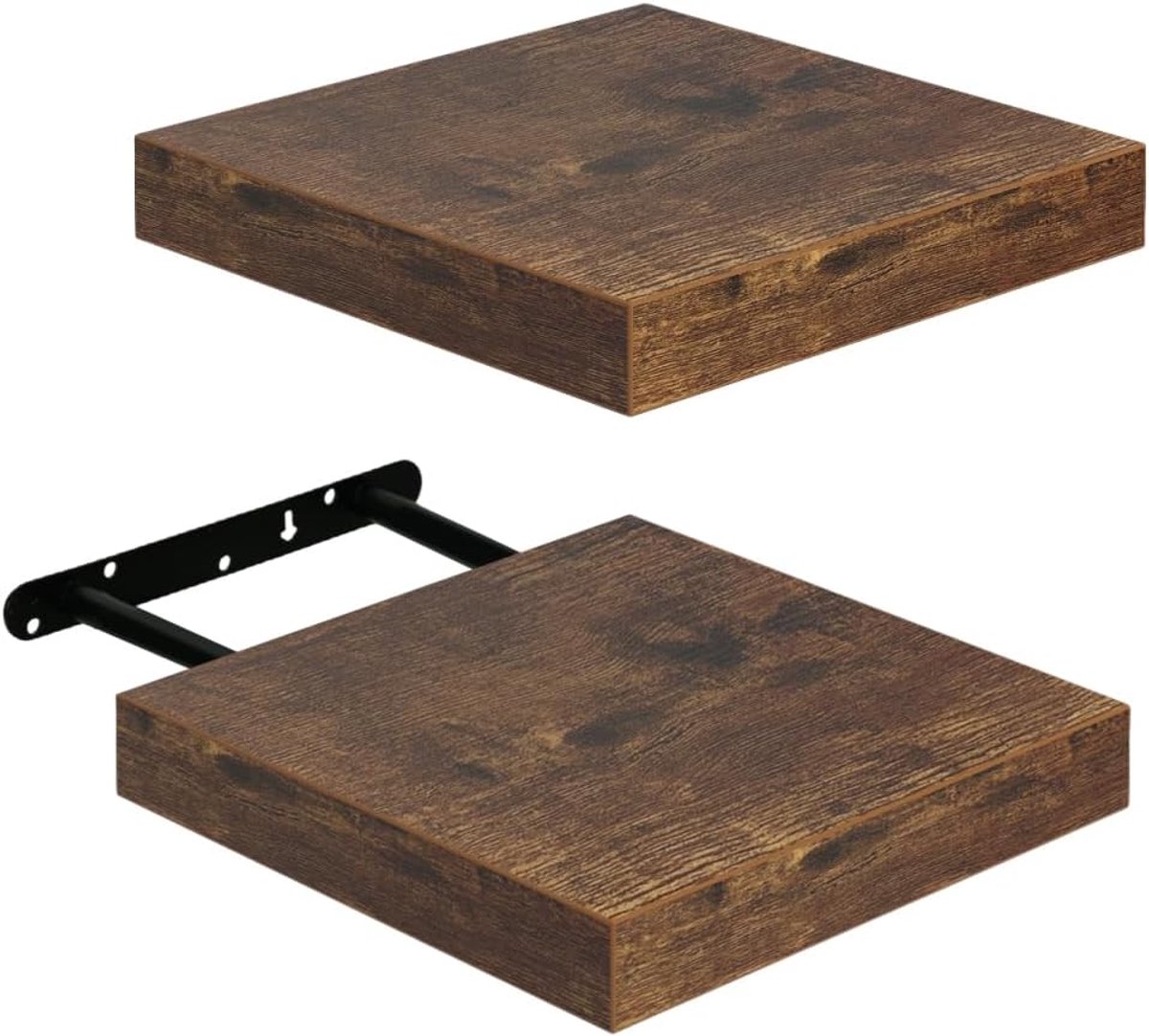 Zwevende plank, set van 2, compact, 20 x 20 cm, wandplank van MDF voor badkamer, keuken, hal, vintage bruin