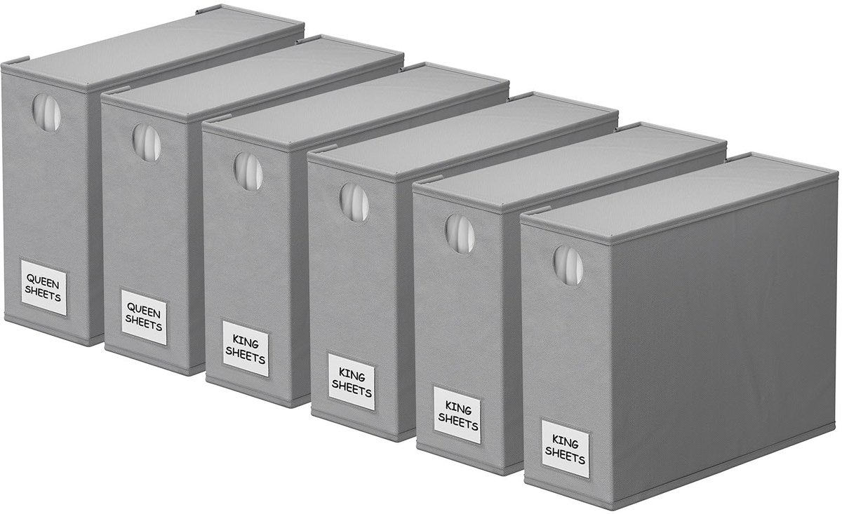 Organizers en opslag, opvouwbare lakenorganizer voor linnenkast, lakenset, maphouder met raam, XL (Queen & King Size) Organiserende beddengoedcontainer, grijs