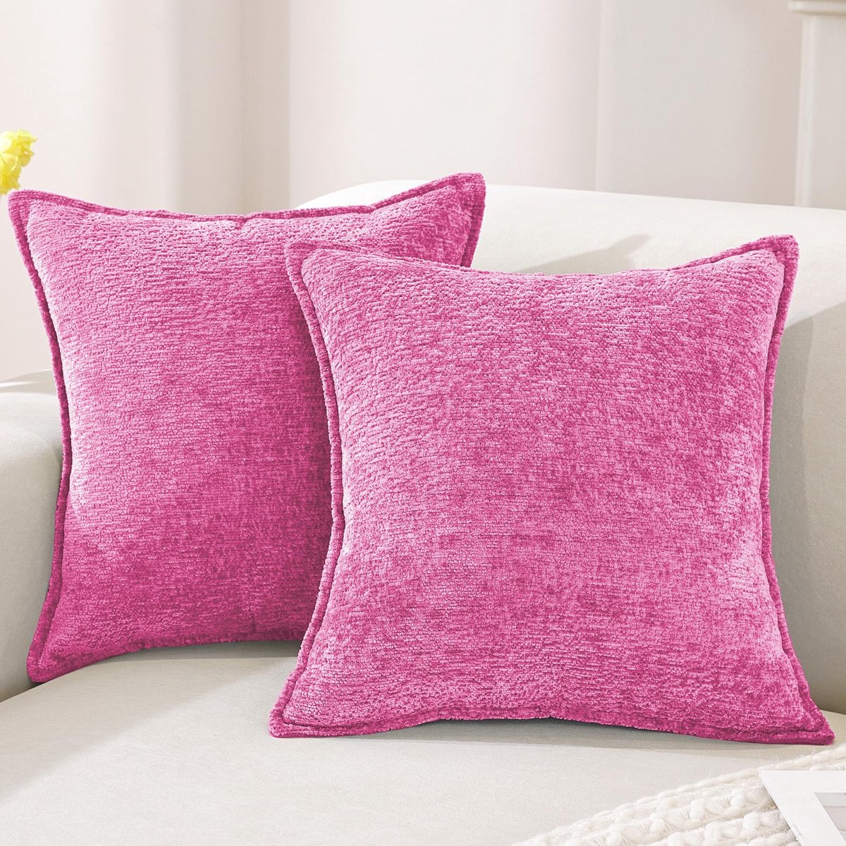 Chenille Kussenhoezen 40x40 2er Set, Zachte Decoratieve Kussenhoes, Moderne Kussensloop Met Onzichtbare Rits, Duurzaam Kussenslopen Voor Woonkamer,Bank,Slaapkamer, Perzikroze
