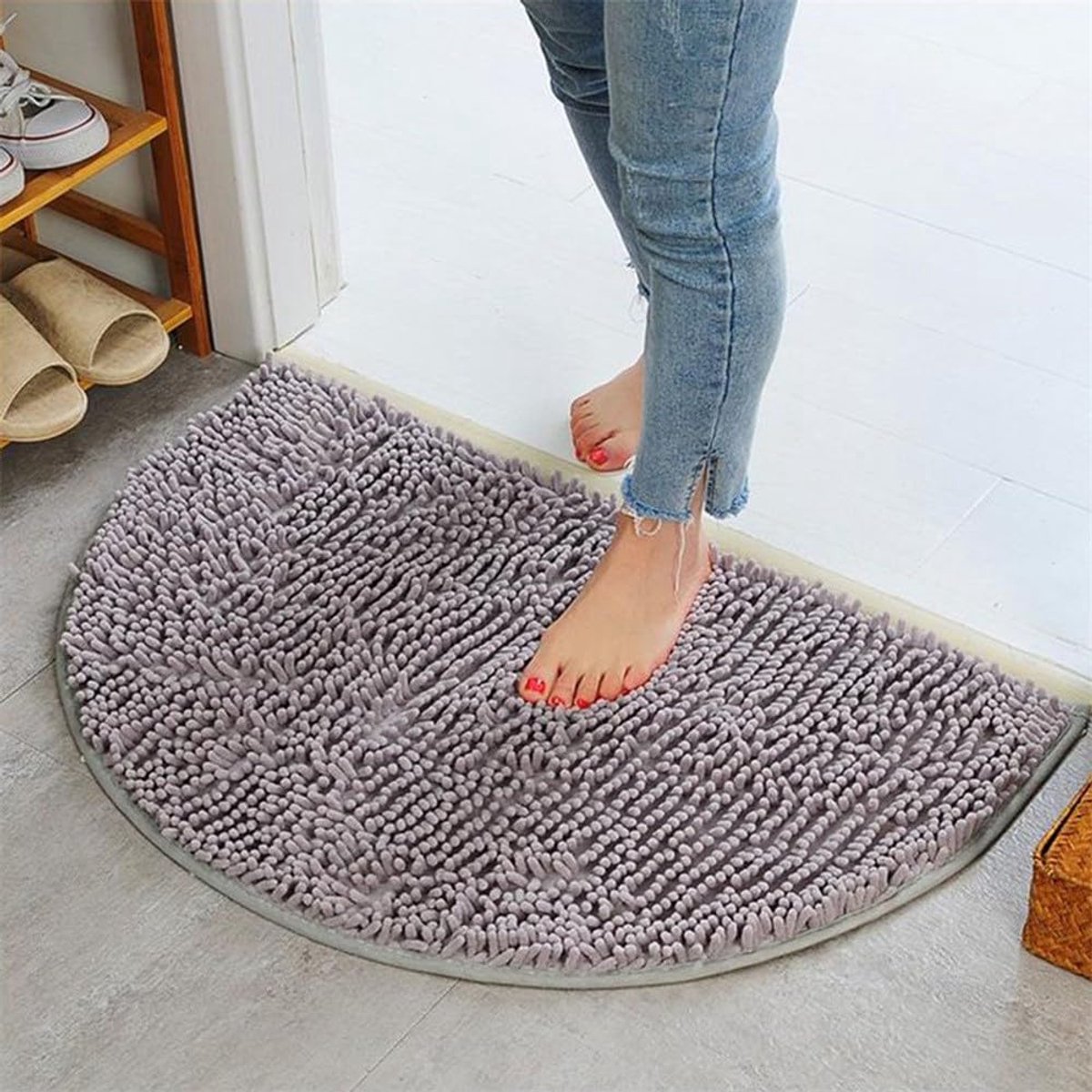 Badmat, Thuis Tapijt Vloermat, Zachte Chenille Badmat, Halfronde Microfiber Badkamer Douche Tapijten 40 x 60 cm (Grijs)