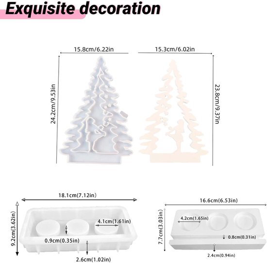 2 stuks siliconen gietvormen voor Kerstmis, siliconen vorm voor meisjes, gietvorm, dennenboom, gipsvormen voor het gieten van Kerstmis, siliconen gietvorm, dennenboom, kaarshouder, kerstboom — afbeelding 5