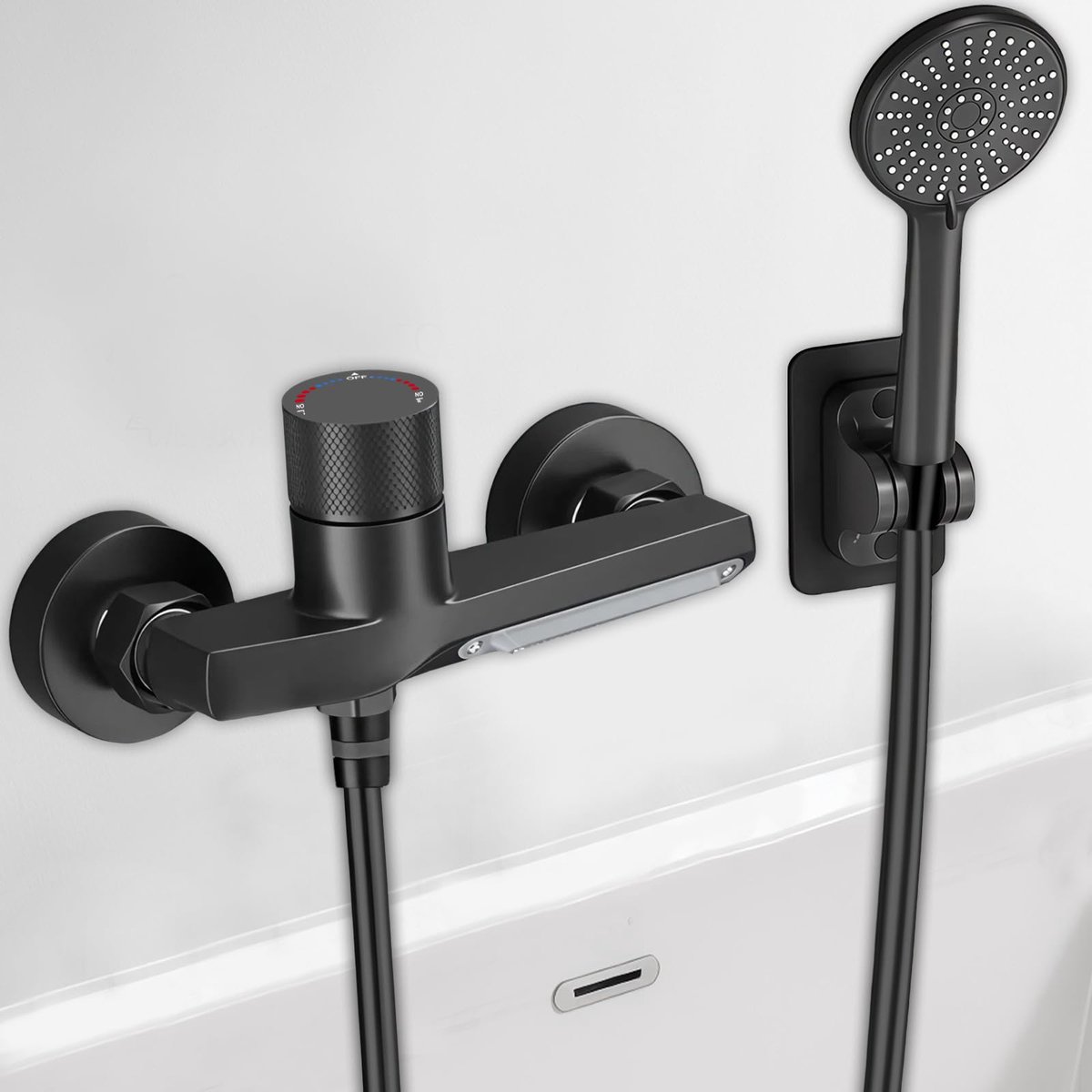 Kraan waterval zwart met handdouche, messing mengkraan douche met douche 5 functies, 1,5 m