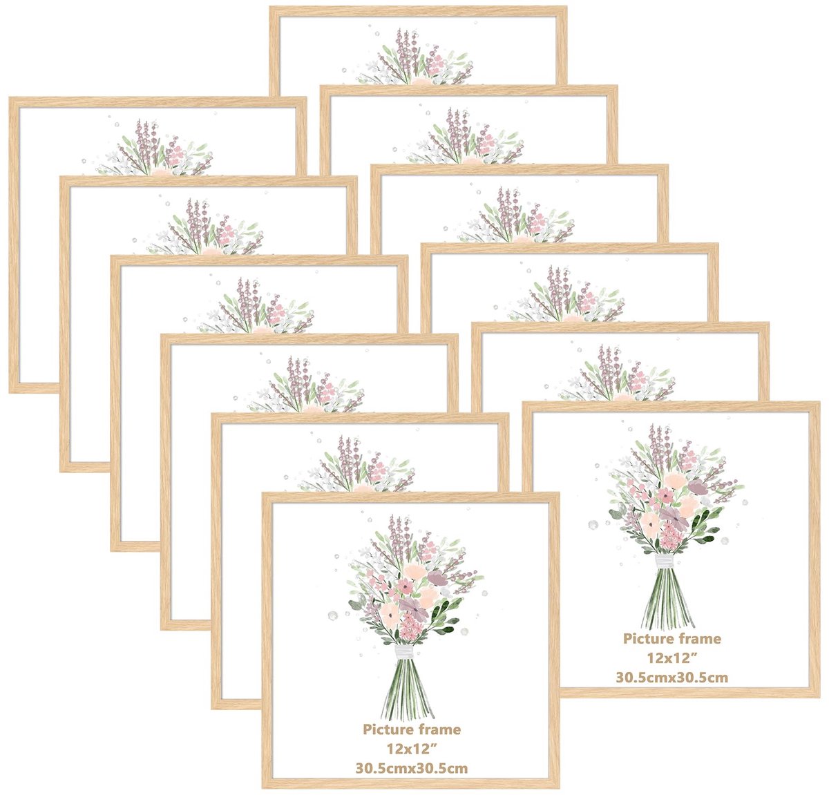 Fotolijst 30 x 30 cm, frame van natuurlijk hout van pvc, wandlijst, decoratie voor thuis, set van 12 stuks