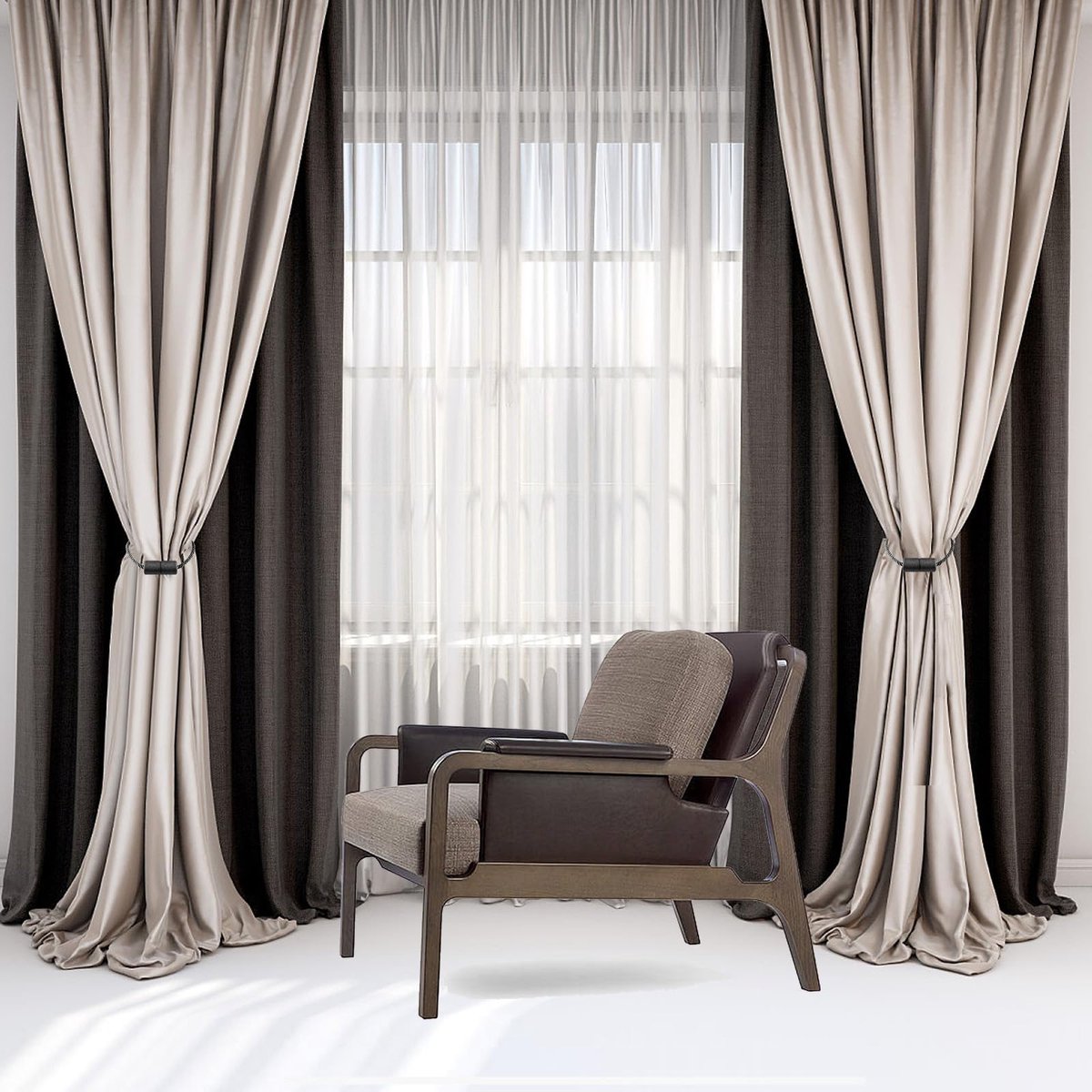 Gordijnbanden, gordijnbanden voor thuis, slaapkamer, kantoor, decoratief gordijn (2, zwart)