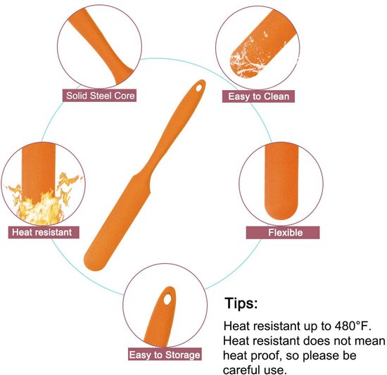 sourcing map Siliconen spatel hittebestendig krasbestendig keukenspatel anti-aanbakglas spatel voor het koken bakken en mengen oranje 1 stuk van Sourcing Map — afbeelding 2