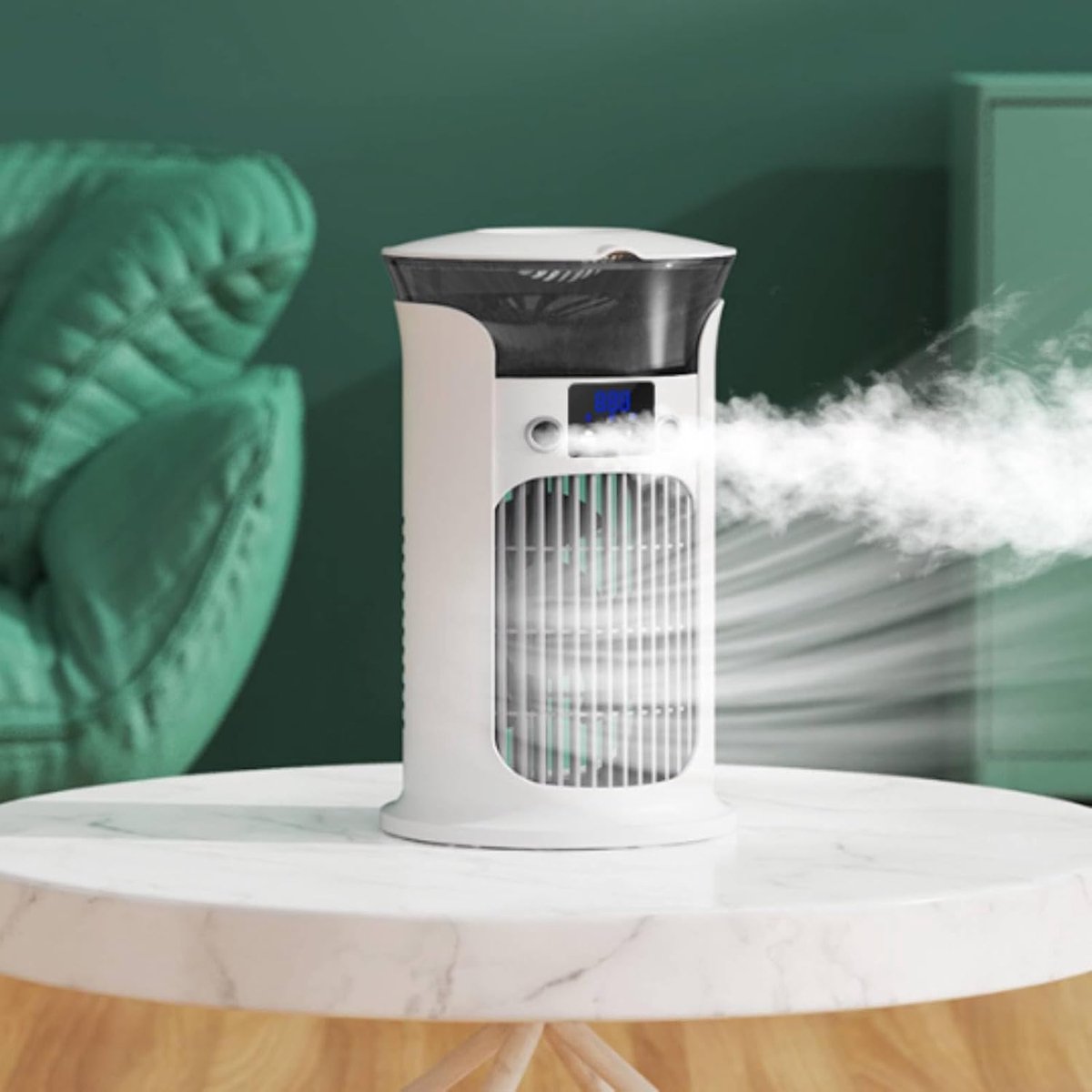 Mobiele Airco - 3-in-1 - 400ml - Kleine Airconditioning zonder Afvoer Slang - Draagbare Ventilator - 50 dB - 3 Functies & Snelheden - 90° Oscillatie - Luchtbevochtiger - Slaapkamer Kantoor Woonkamer - Blauw – foto 8