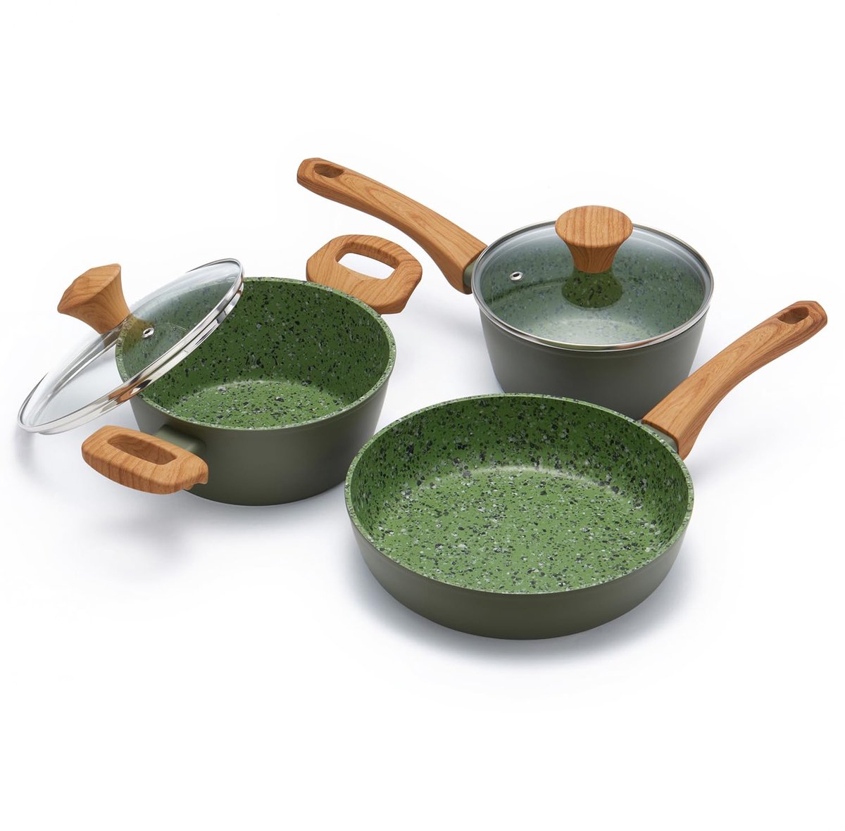 Jovire Green: pan van 15 cm, koekenpan van 21,5 cm en braadpan van 18 cm - keramische comb