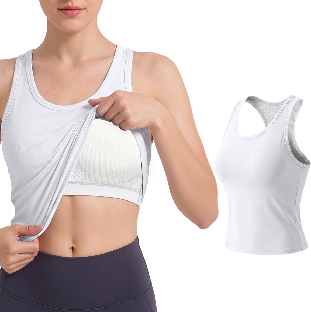 Aomig Sportshirt voor dames, mouwloos, sporttanktop voor dames, met afneembare borstkussens, mouwloos shirt, yoga, fitness, gym