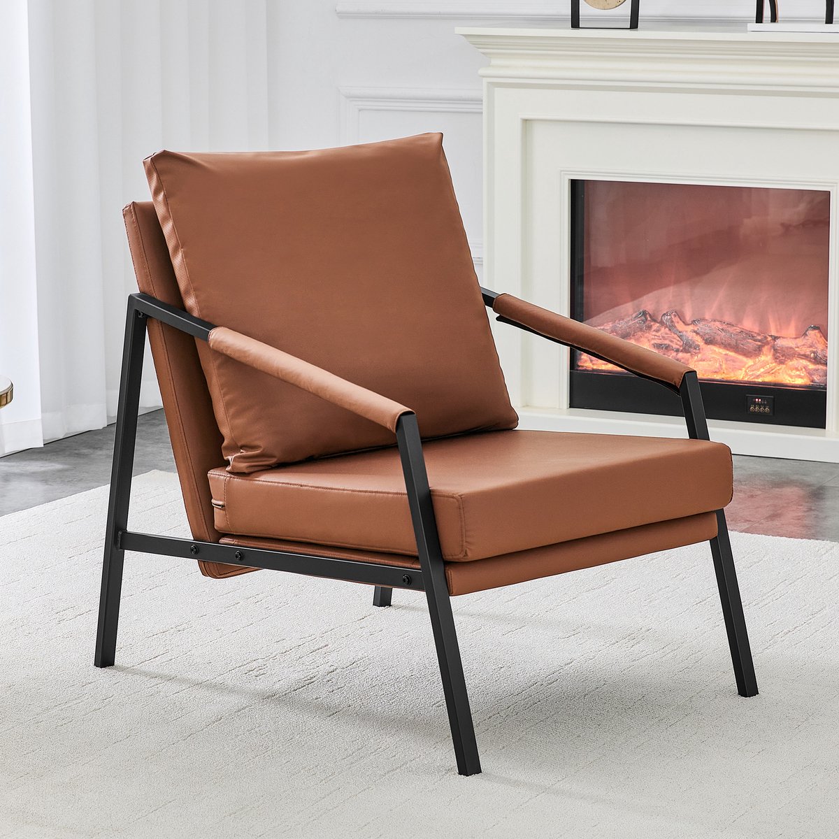 HAUSS SPOLE Fauteuil - Industriële Loungefauteuil - Met Armleuningen En Dikke Vulling - Voor Woonkamer En Kantoor - Kunstleer Bruin