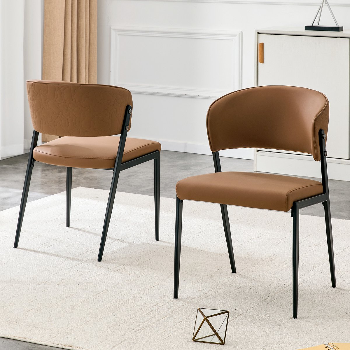 HAUSS SPOLE Eetkamerstoel - Set Van 2 - Gepolsterd Met Ergonomische Rugleuning En Armleuningen - Voor Eetkamer, Woonkamer En Keuken - Kunstleer Bruin