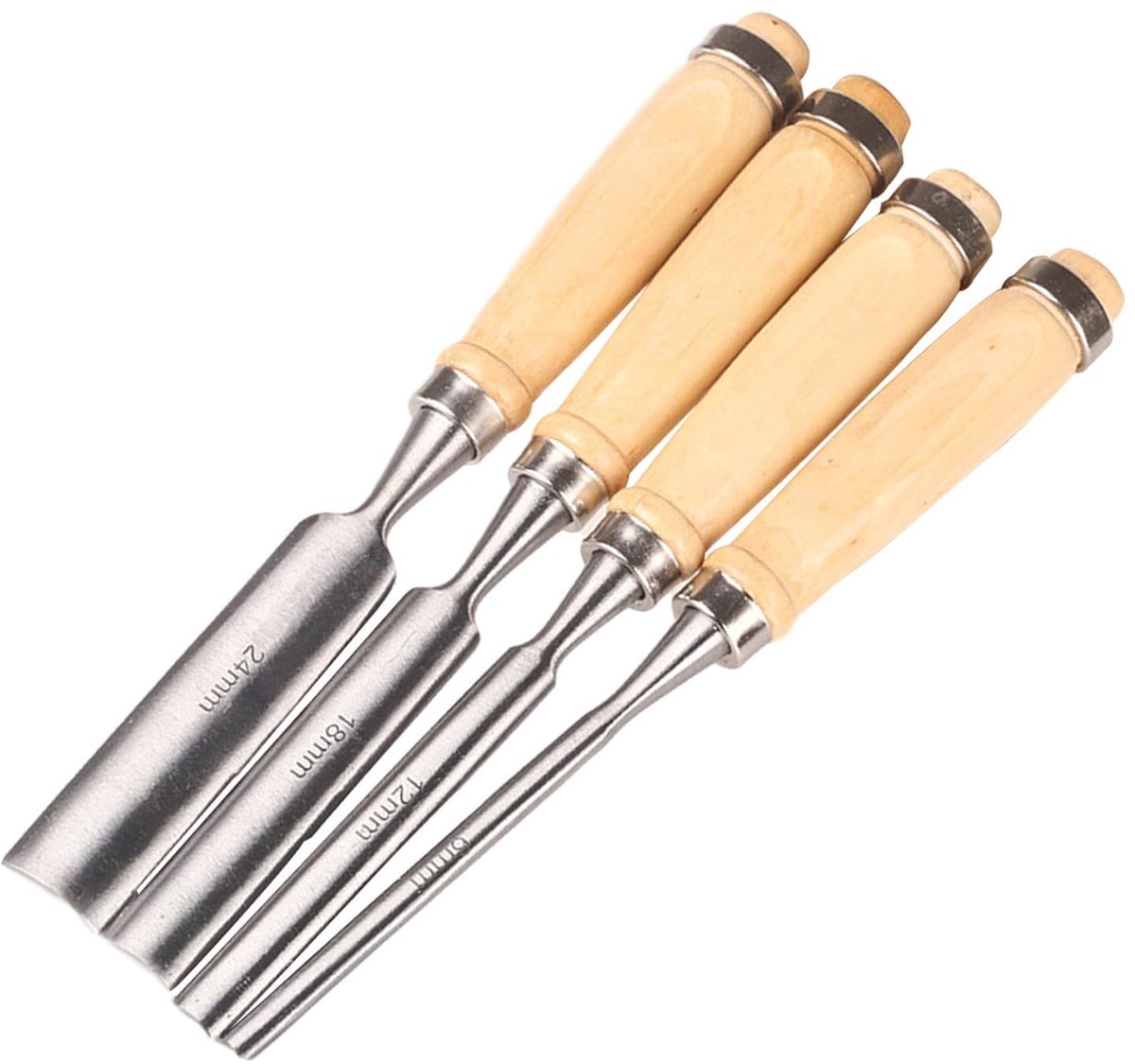 Ronde gebogen beitelset, CR-V staal halfronde rand 6 mm / 12 mm / 18 mm / 24 mm, doe-het-zelf beeldhouwgereedschap voor timmerlieden, houtsnijders
