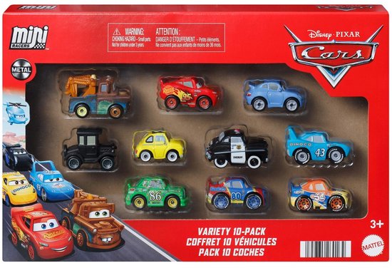 Disney en Pixar Cars Mini Racers 10-pack - set van 10 speelgoedvoertuigen uit de film
