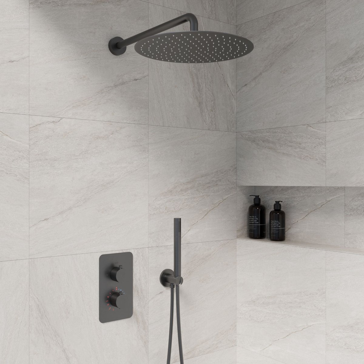 Complete inbouwdouche Sanitado Foya met 30cm stortdouche en handdouche in gunmetal