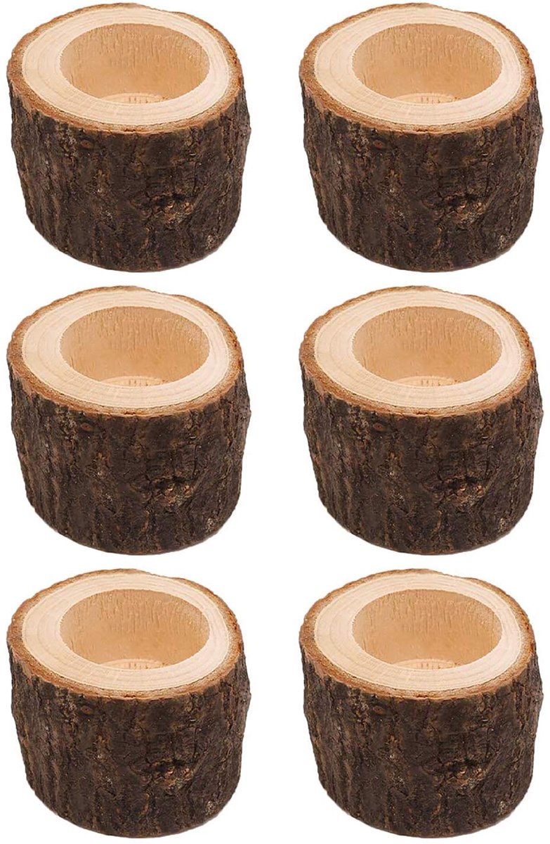 6 stks Kaars Stand Houder Set Houten Schors Kandelaar Bloem Plant Pot Pen Houder, Houten Tak Stake Kaars Houder voor Bruiloft Kerstmis Feest Thuis Spa (M)