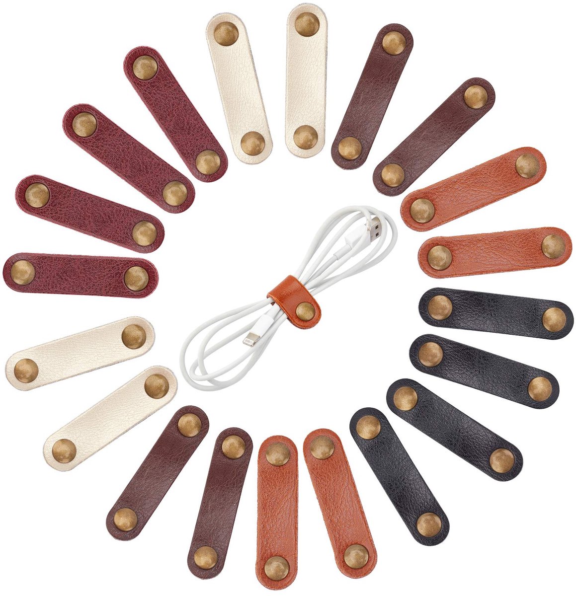 20 stuks lederen kabelriemen, kabelbinders, kabelorganizer, kabelmanagement voor USB-kabel, hoofdtelefoondraden, korte bandjes