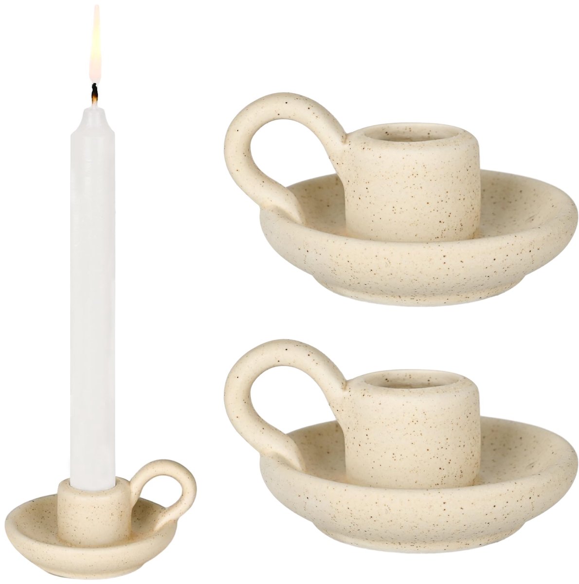 Kandelaar van keramiek, tafelkaarsenhouder, moderne kandelaar in bekervorm voor bruiloft, feest, vakantie en woondecoratie, set van 2 (beige)