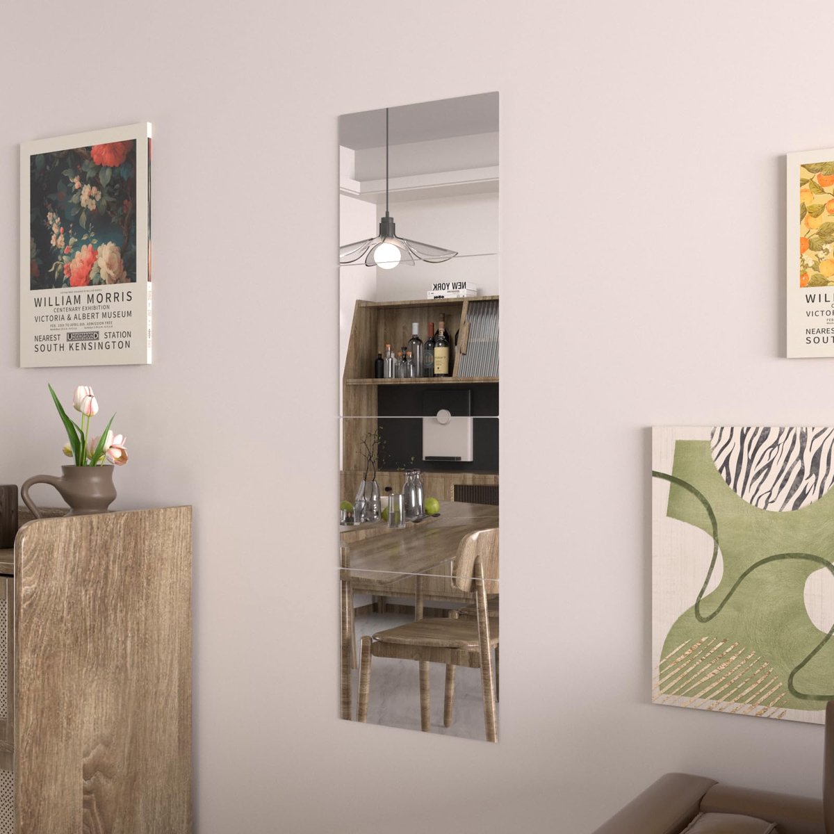 Spiegel Volledige Lengte, 4 Stuks HD Gehard Glas Zelfklevende Spiegels, 29 x 35 cm Spiegel Tegels Frameloze Decoratieve Wandspiegel voor Badkamer Slaapkamer Woonkamer