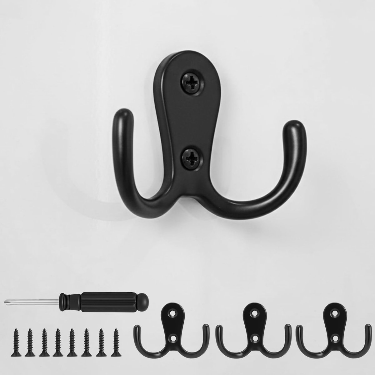 11 dubbele wandhaken, wandgemonteerde kledinghaken, dubbele haken voor kleding, metalen haken voor hoeden, handdoeken, deuren, keuken, badkamer, met 14 mm schroeven en schroevendraaier