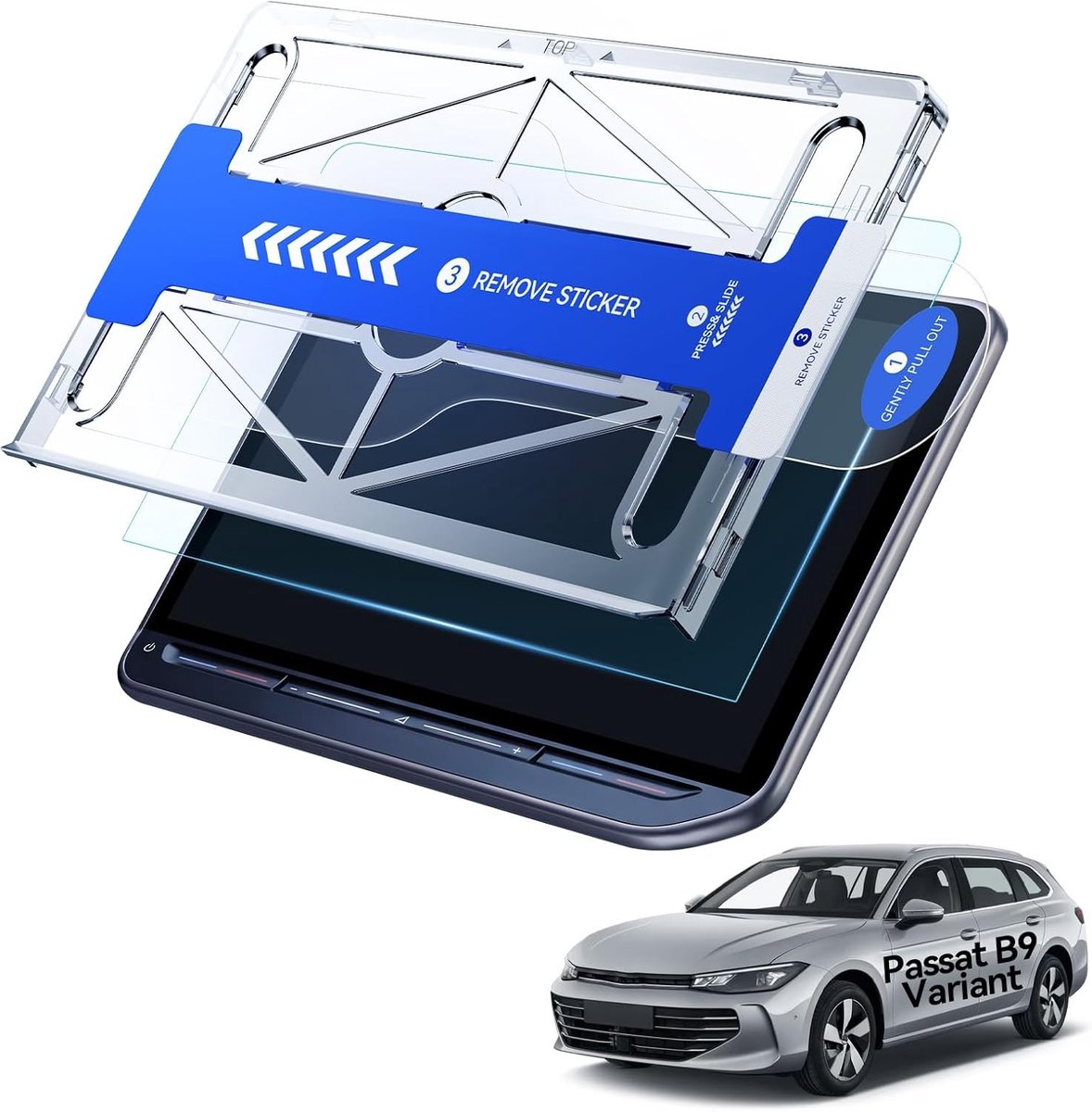 9H krasbestendige beschermfolie voor Passat B9 Variant 2024-2026, 12,9 inch navigatiescherm, inclusief installatiekit en optimale displaybescherming