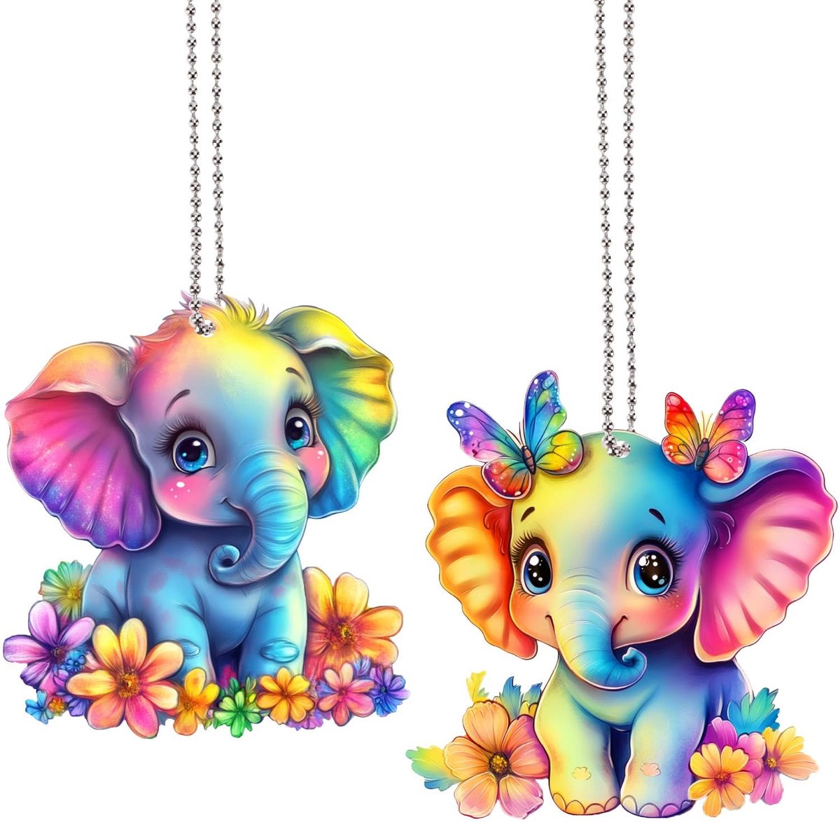 2 stuks Olifant Suncatcher Achteruitkijkspiegel Accessoires Auto Swingende Ornament Spiegel Opknoping Auto Interieur Acryl Olifant Ornament Glas Raam Opknoping Hangers voor Auto Tuinieren