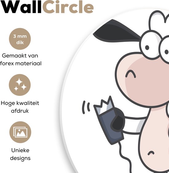 Une illustration d'un mouton avec un rasoir Assiette en plastique cercle mural ⌀ 150 cm XXL / Groot format!