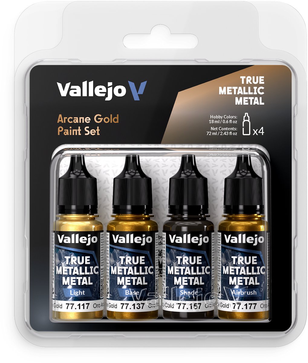 Vallejo Hobbyverf Acrylverf - 77268 True Metallic Metal - Arkanisch Goud - Acryl Set 4x Verf set - 4x 18 ml