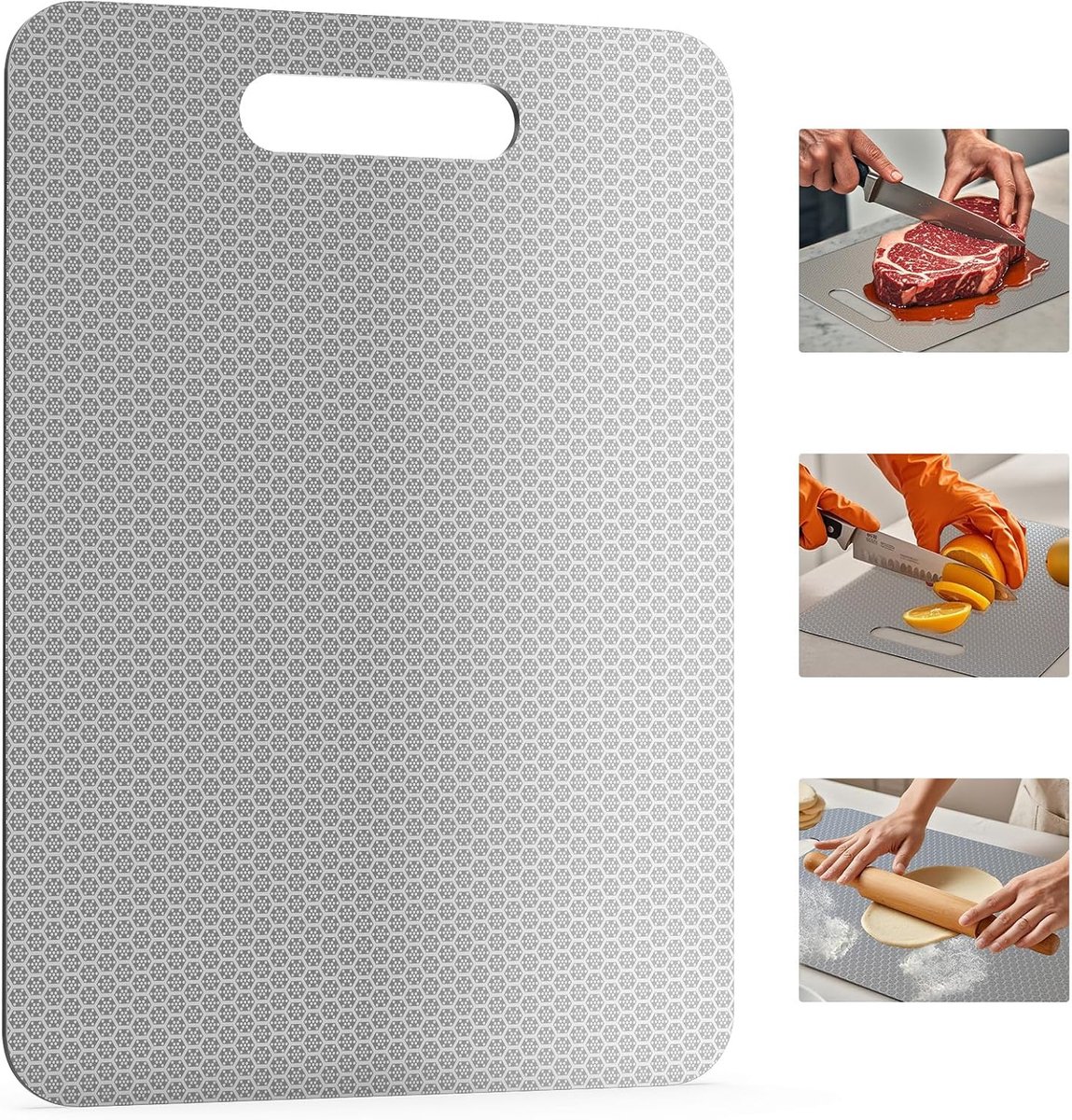 snijplank, snijplank, roestvrij staal, 33 x 23,5 cm, titanium snijplank, vaatwasserbestendig, roestvrij staal, snijplank, keuken, metalen snijplank, antibacterieel