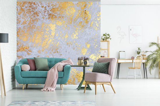 Behang - Fotobehang Marmer - Goud - Grijs - Breedte 300 cm x hoogte 300 cm