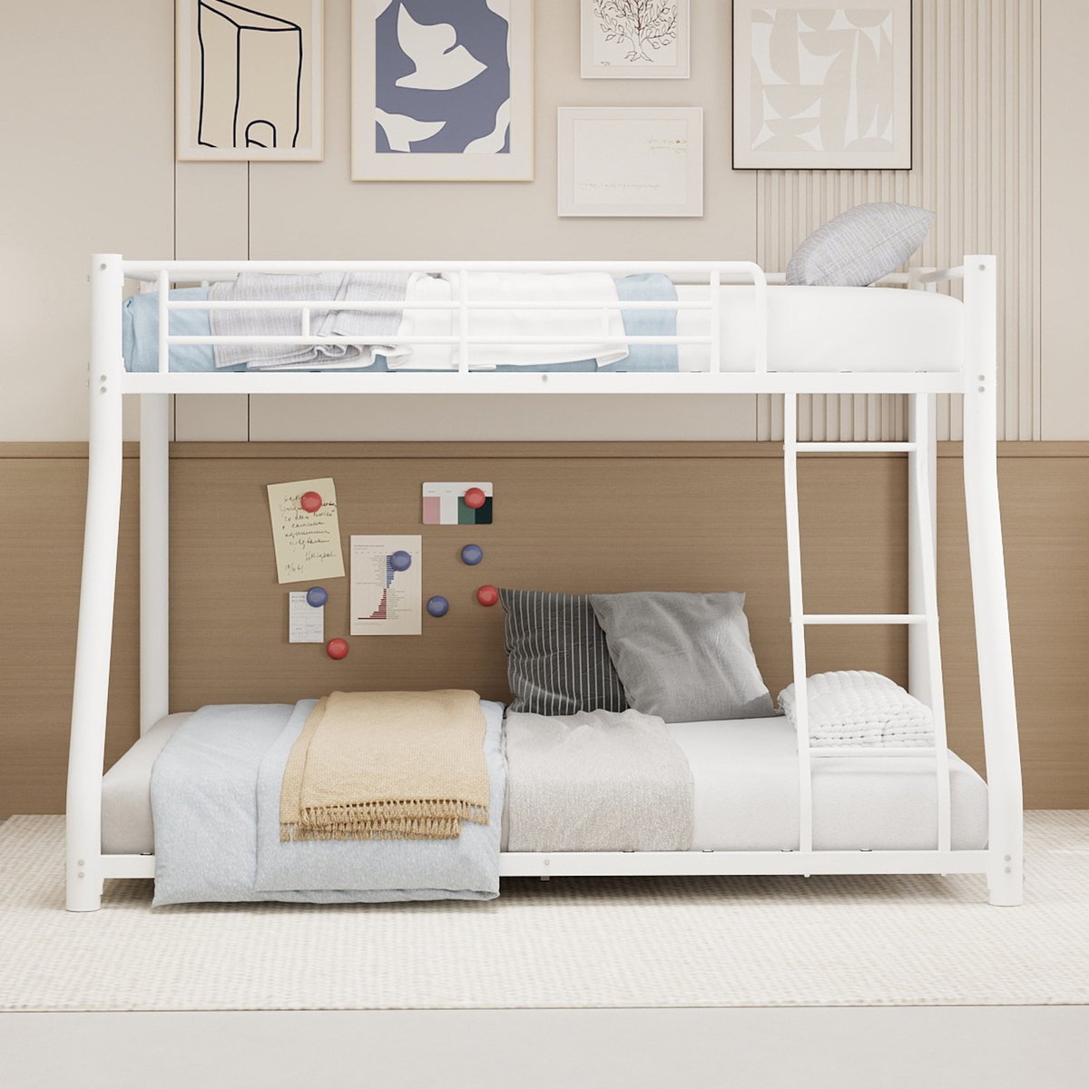 Welltin Stapelbed 140x190 cm - kinderbed 90x140 cm - stapelbed metaal - Beige - Tienerbed - Bedden - Met valbeveiliging - Trap