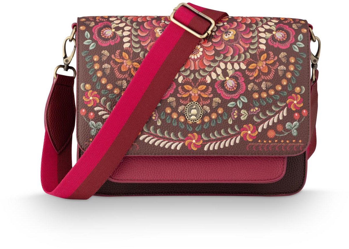 Pip Studio - Crossbody Tas - Fenna Medium II Ricamo - Donkerrood - 25x7x20cm