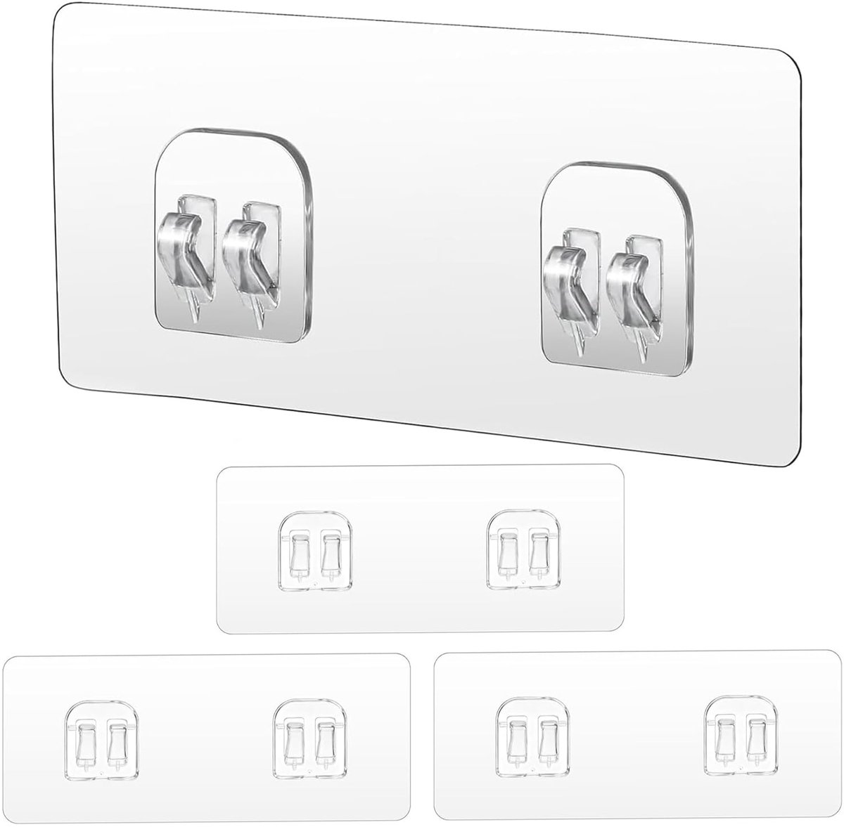 Douchecaddy sterke zelfklevende haken voor vervanging en montage zonder boren, boren zonder boren, transparante badkamerhaak (8 dubbel)