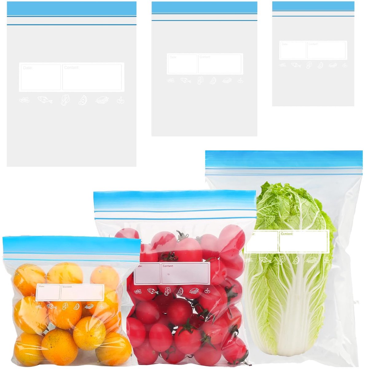 Herbruikbare opbergzakken met ritssluiting voor levensmiddelen - diepvrieszakken met ritssluiting voor fruit, groenten, vlees, granen en snacks - klein/medium/groot
