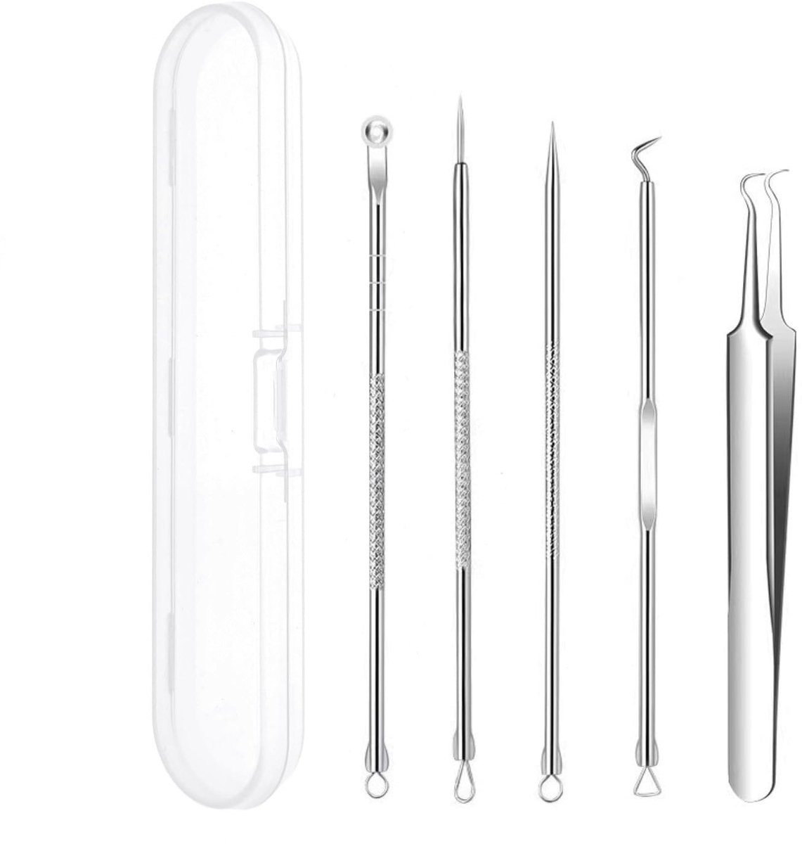Set 5X Mee-eterverwijderaar Tool, Gebogen Scherpe Puntige Pincetten, Milia Verwijdering Naald, Puistjes Popper Kit, Neus Spot Popper, Ingegroeide Haar Pincetten, Comedone Extractor, Back Spot