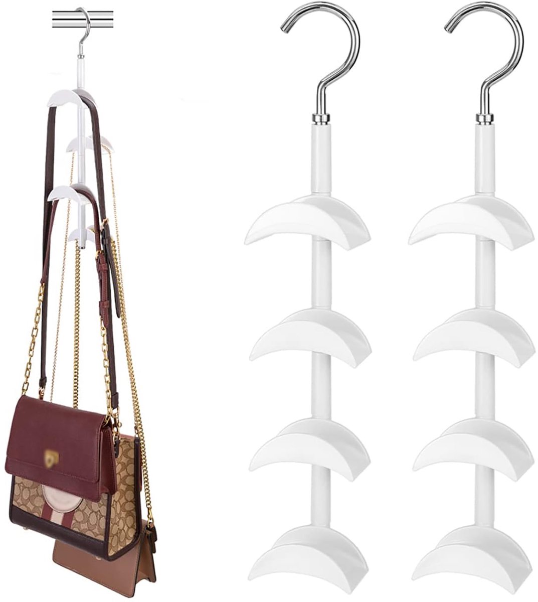 2 stuks handtassen opslag, handtassenhouder 360 graden draaibaar, handtas-organizer voor handtassen, stropdassen, sjaals, doeken (wit)