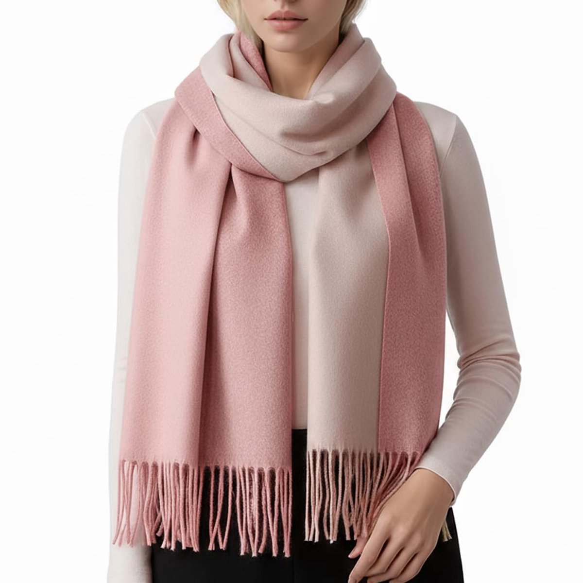 sjaal voor dames, 200 x 70 cm, kasjmier-gevoel, zacht en warm, wintersjaal, oversized, omkeerbaar, met franjes, geschenkdoos