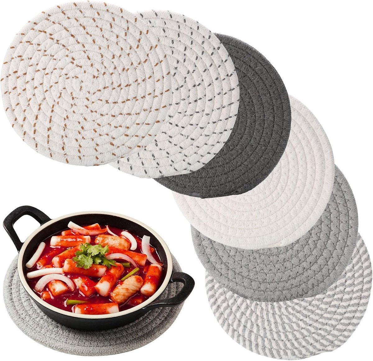 Gevlochten hittebestendige pannenonderzetters rond 18 cm - Set van 6 katoenen tafelonderle