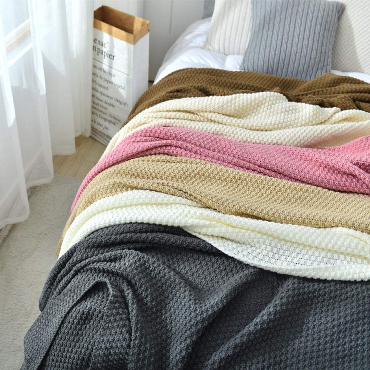 fleece werpdekens Reisformaat - Superzachte donzige warme stevige bedspreien voor bank Microfiber deken -Bruin_150 cm * 200 cm