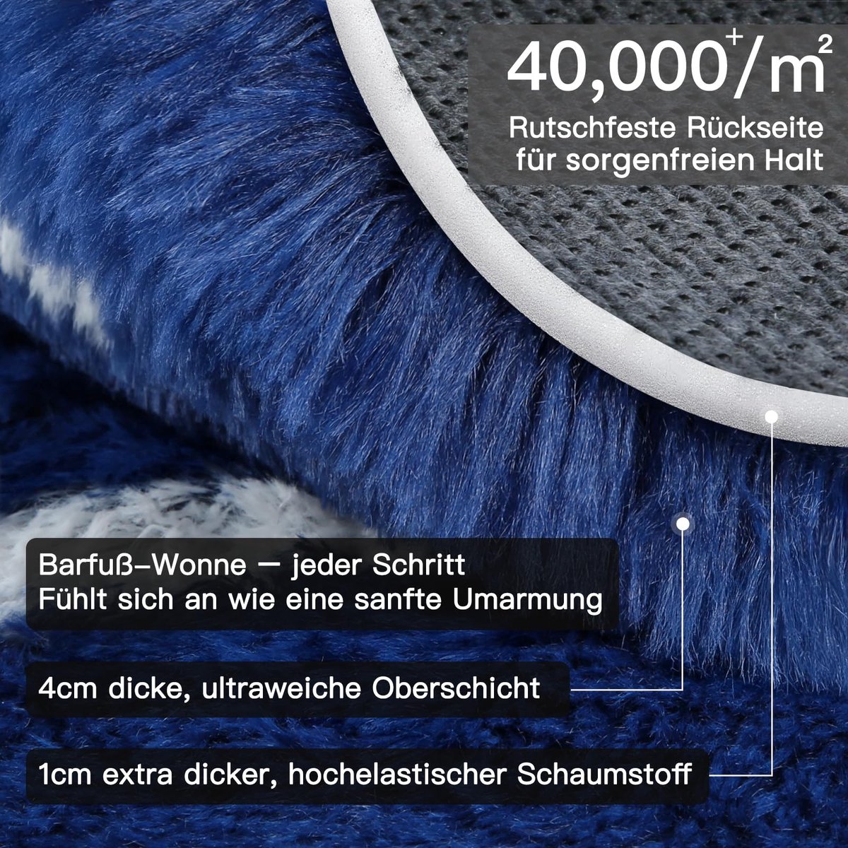 Vloerkleed Woonkamer Hoogpolig Gestreept, Tapijt Slaapkamer Antislip Wasbaar, Groot Shaggy Vloerkleed Fluffy Zacht, Modern Vloerkleed voor Lounge, Marineblauw en wit, 120x160 cm