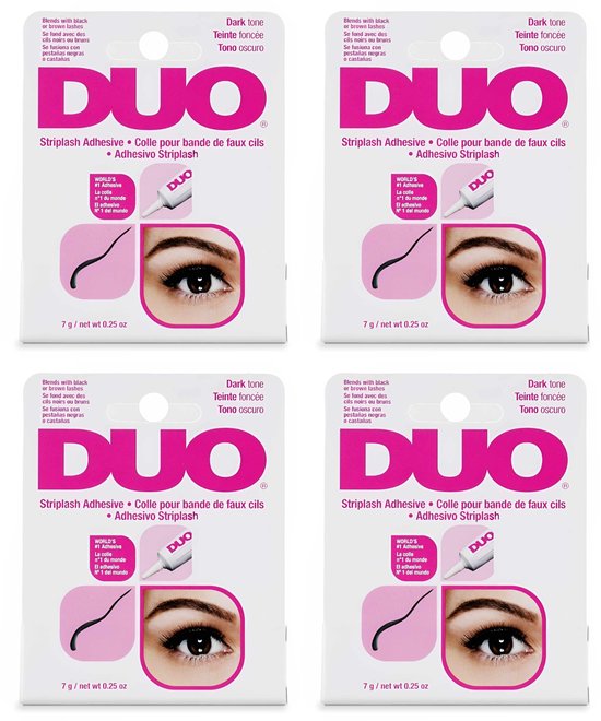 4-pack DUO striplashlijm voor kunstwimpers, donkere tint, 7g per tube