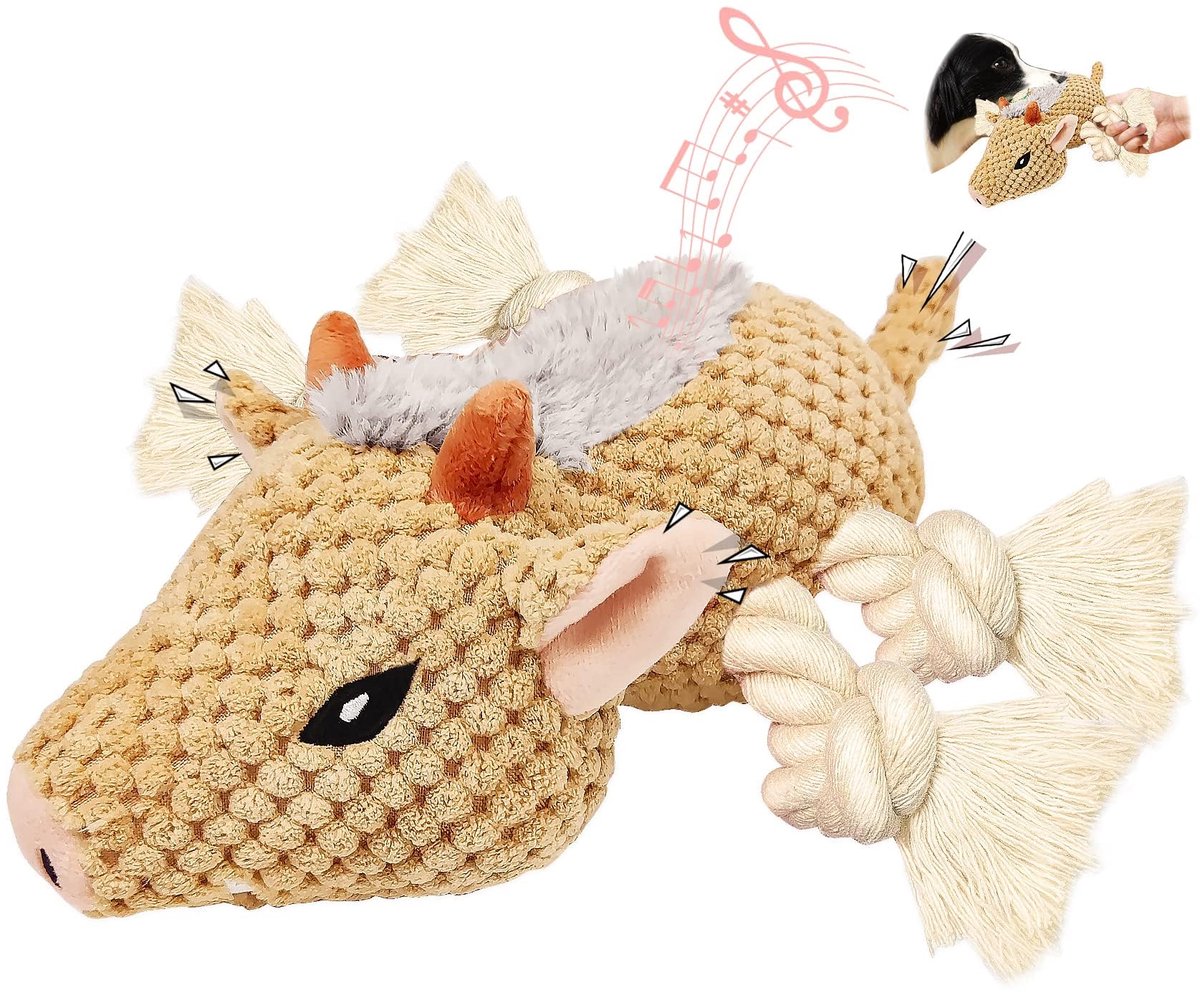 Hondenspeelgoed met geluid, duurzaam pluche dier voor honden met koordpoten, speelgoed voor puppy's en kleine honden, interactief hondenspeelgoed van natuurlijk katoen (wild zwijn)
