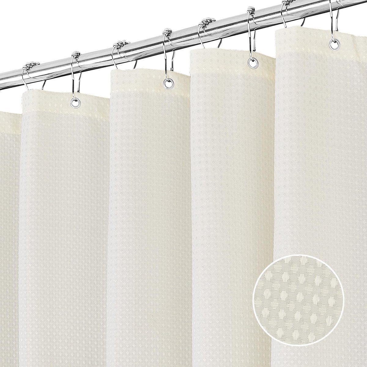 Douchegordijn Shower Curtains met Magneet Wasbaar Textiel Polyester Stof Bad Gordijn met 12 Douchegordijnringen Waterdicht voor Douche en Badkuip 183 x 183 cm (Crème)