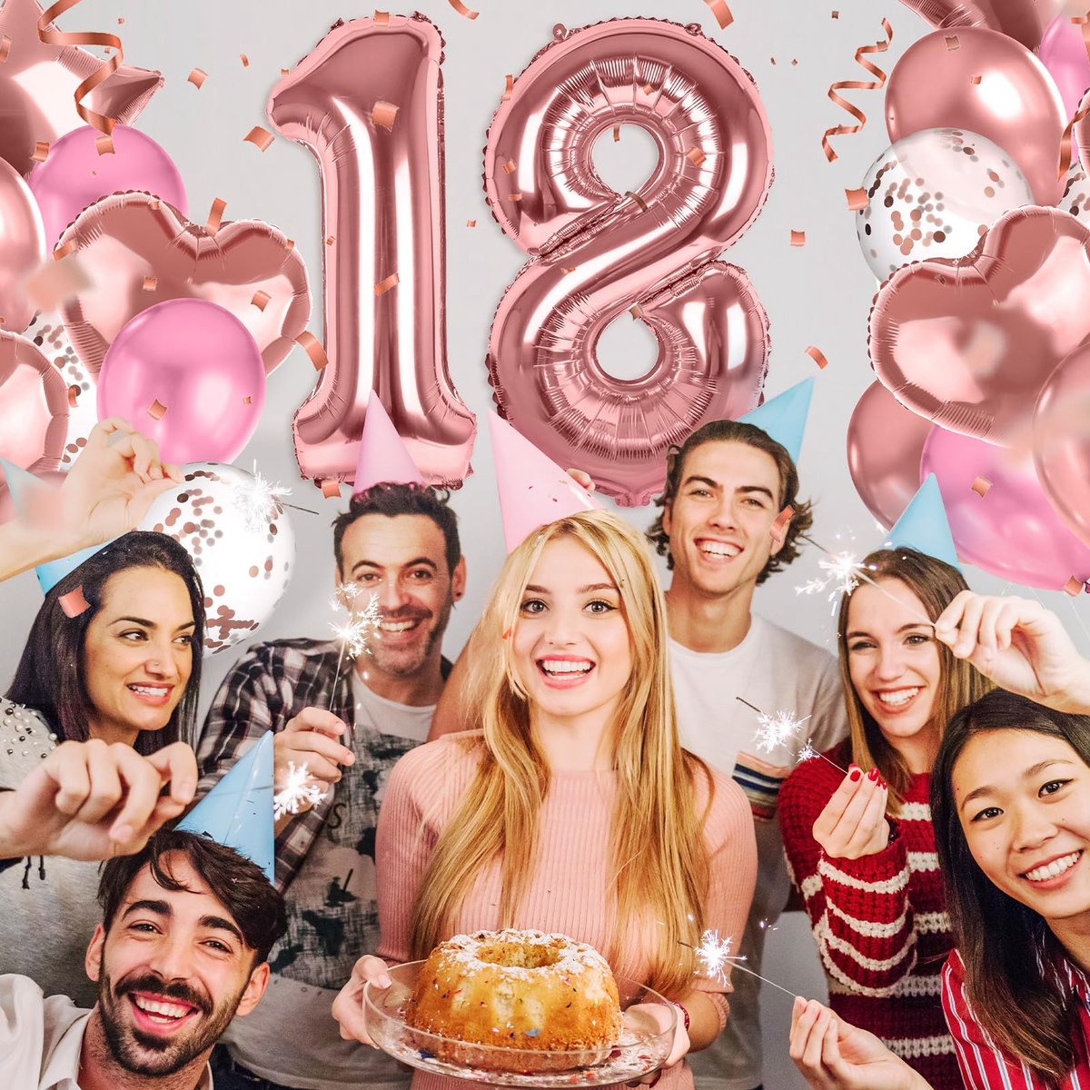 18e verjaardag meisjes, Sweet 18e verjaardag ballonnen, verjaardagsdecoratie 18 jaar met Happy Birthday-banner, groot cijfer 18 folieballon, hart, ster, folieballon, latex