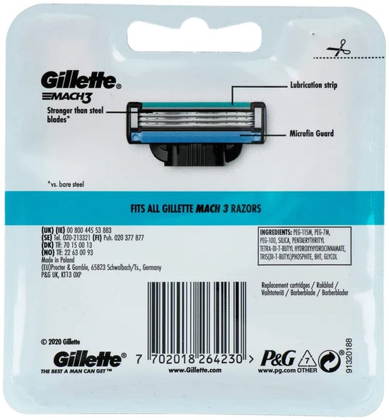 Gillette Mach3 - 4 pièces - Lames de rasoir pour homme