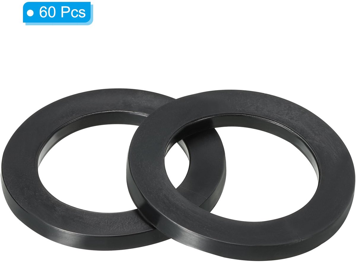 Rubberen sluitringen, rubberen afdichting, rond, 60 stuks, 30 mm ID, 40 mm OD, 3 mm dik, platte sluitringen, set, afdichtingsrubber voor kraanbuis, bevestigingsschroef, zwart