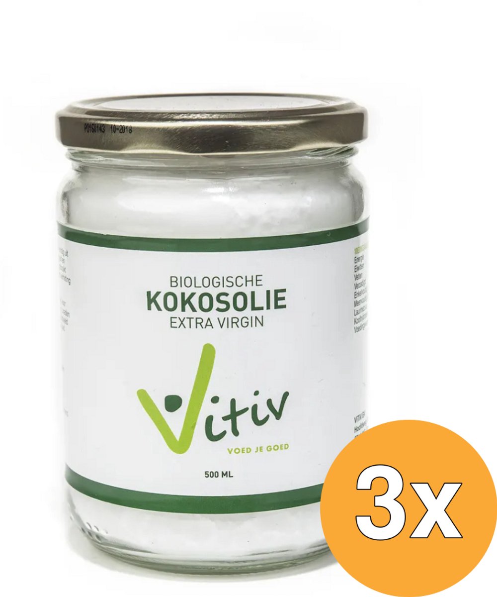 3x Vitiv Kokosolie Extra Virgin Bio (500 ml)