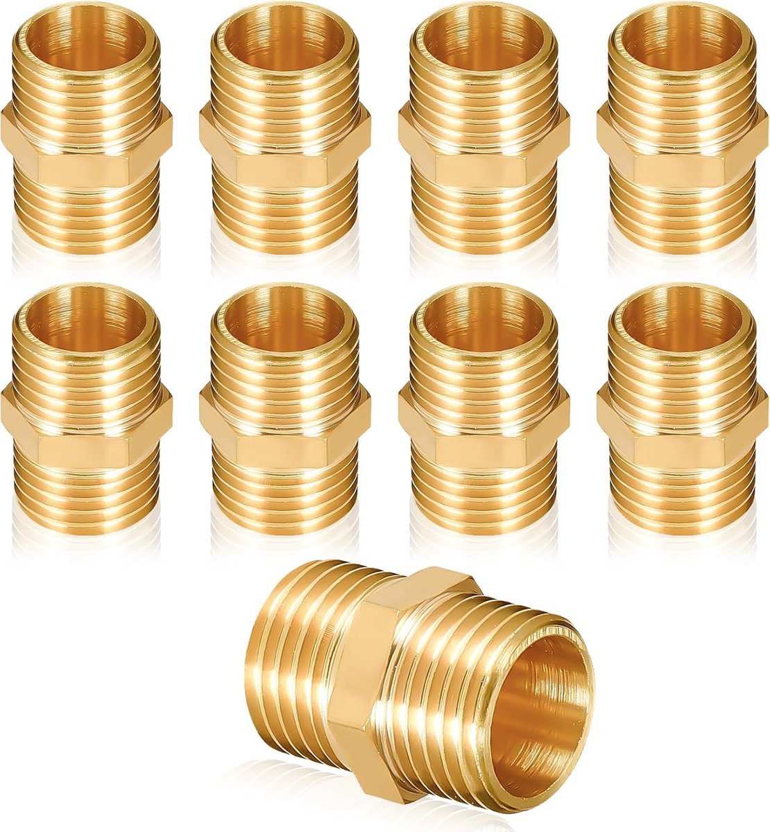 Nippels 1/2 inch (Ø 19 mm), messing buitendraad dubbele nippel zeskant 1/2 inch, verbindingsstuk 2 x AG van schroefdraadfitting voor buisaansluiting, drinkwaterinstallatie