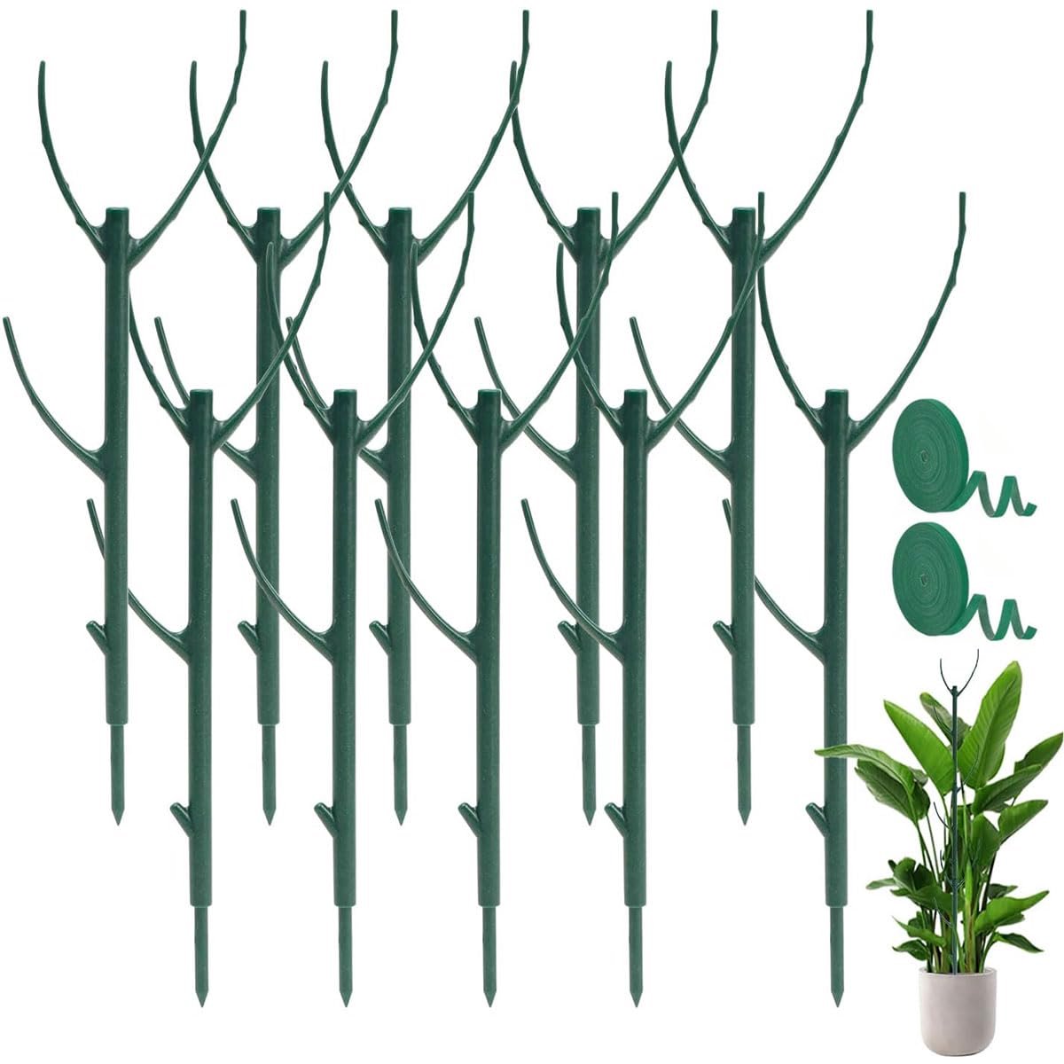 10 stuks plantensteunen, stapelbaar, plantenstandaard met 2 rollen plakband, kunststof, klimhulp, accessoires voor Monstera, bloemen, potplanten