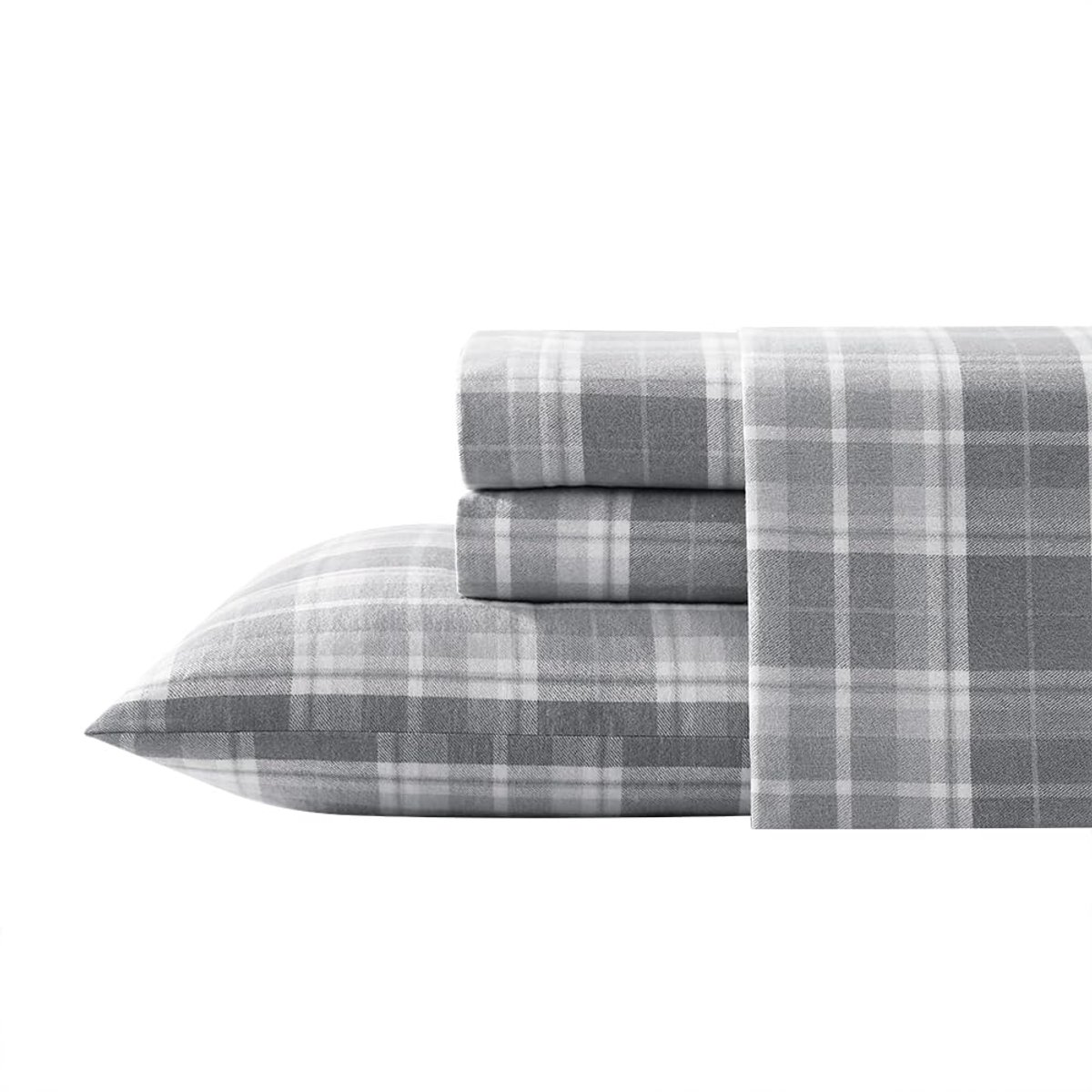 Ashley Home - Queen lakens, katoenen flanellen beddengoed set, geborsteld voor extra zachtheid en comfort (Mulholland Plaid Grey, Queen)