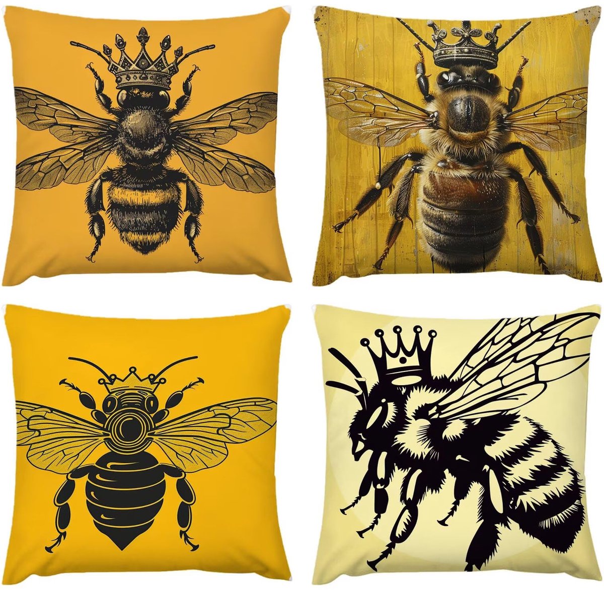 kussen, 30 x 30 inch, kussensloop, outdoor, waterdicht, gele bijenkussen, 75 x 75 cm, set van 4, verborgen rits, bankkussen, decoratief kussen, decoratief, tuin, bank, woonkamer, bed, C-258
