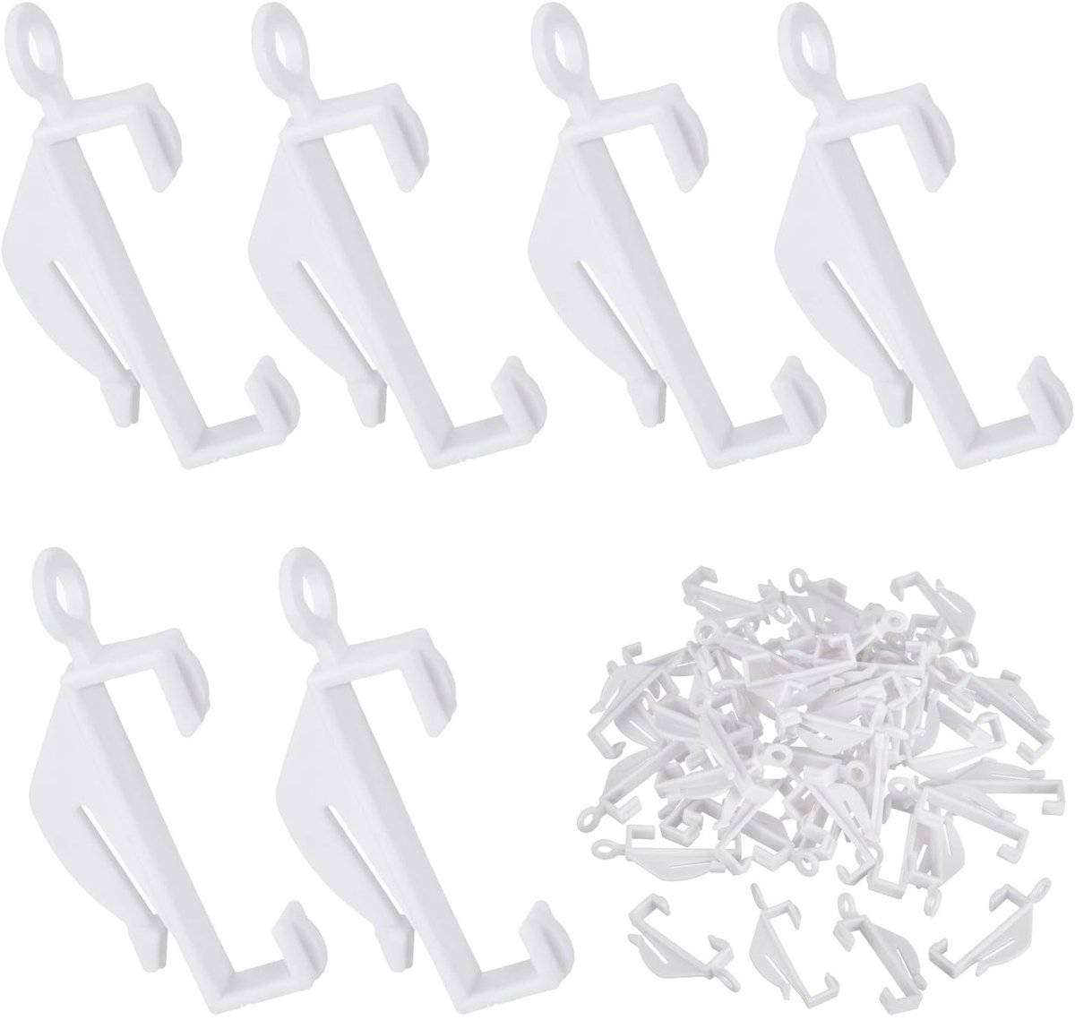 Gordijnhaken, witte kunststof gordijnrailhaken glijdende glijders, sterk, stevig en soepel glijden, voor raamrails, douches en deuren, binnenlengte 30 mm